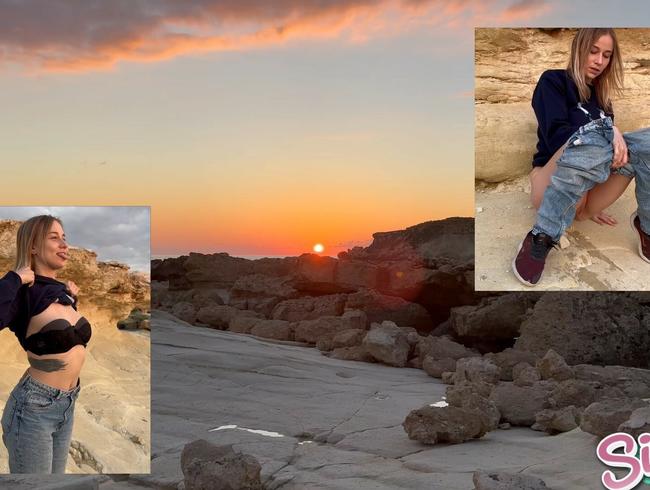 Pissen bei Sonnenuntergang mit Zuschauer